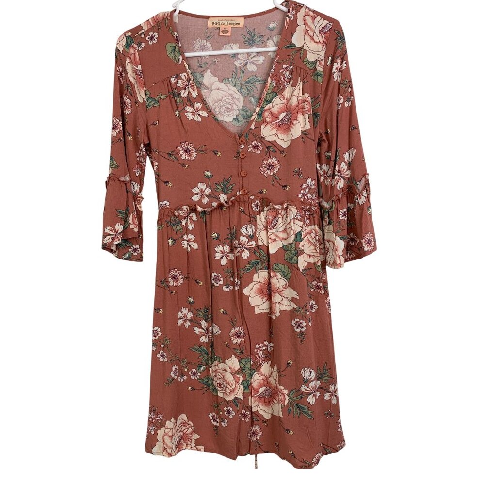 New Band Of Gypsies B.O.G Collective XS Floral V-Neck Ruffle Dress RDD10483